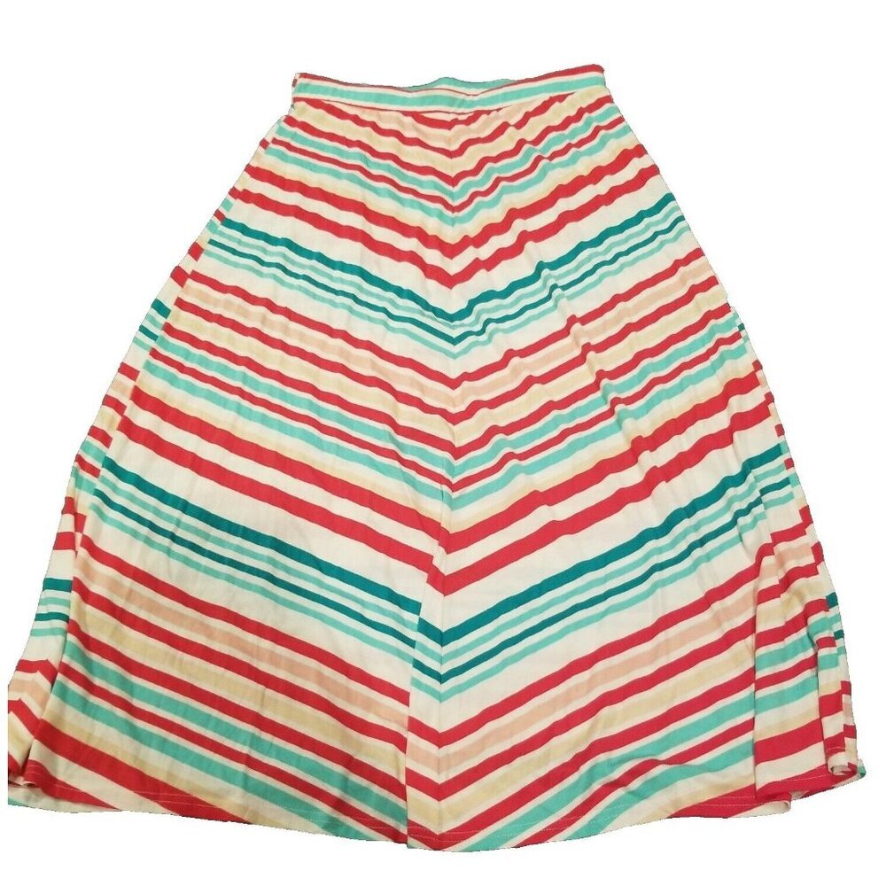 JW Style Womens Large A-Line Midi Skirt Elastic Waist Chevron Striped Multicolor